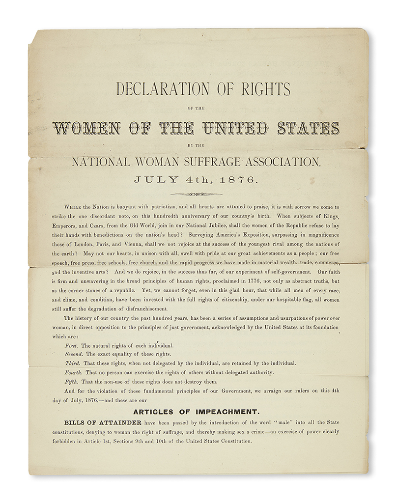(WOMENS RIGHTS.) Declaration of Rights of the Women of the United States.